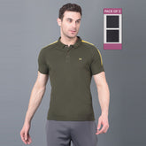 Anti Viral Anti Odour Cool Mens Pack of 3 Collared Polo Sports Solid T-Shirt