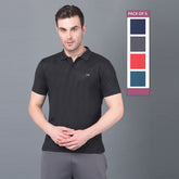 Anti Viral Anti Odour Cool Mens Pack of 5 Collared Polo Sports Solid T-Shirt