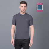 Anti Viral Anti Odour Cool Mens Pack of 2 Collared Polo Sports Solid T-Shirt