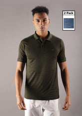 Anti Viral Anti Odour Cool Mens Pack of 2 Collared Polo Sports Solid T-Shirt