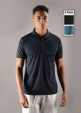 Anti Viral Anti Odour Cool Mens Pack of 3 Collared Polo Sports Solid T-Shirt