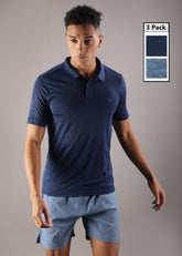 Anti Viral Anti Odour Cool Mens Pack of 3 Collared Polo Sports Solid T-Shirt