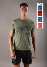 Anti Viral Anti Odour Cool Mens Round Neck Pack Of 5 Sports Printed T-Shirt
