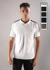 Anti Viral Anti Odour Cool Mens Pack of 5 Collared Polo Sports Solid T-Shirt