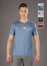 Anti Viral Anti Odour Cool Mens Round Neck Pack Of 5 Sports Printed T-Shirt