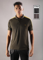 Anti Viral Anti Odour Cool Mens Pack of 3 Collared Polo Sports Solid T-Shirt