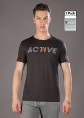 Anti Viral Anti Odour Cool Mens Round Neck Pack Of 2 Sports Printed T-Shirt