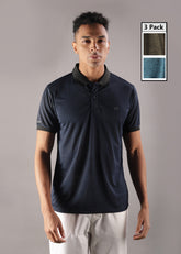 Anti Viral Anti Odour Cool Mens Pack of 3 Collared Polo Sports Solid T-Shirt