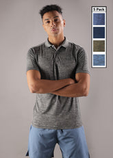 Anti Viral Anti Odour Cool Mens Pack of 5 Collared Polo Sports Solid T-Shirt