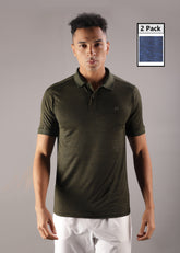 Anti Viral Anti Odour Cool Mens Pack of 2 Collared Polo Sports Solid T-Shirt