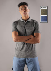 Anti Viral Anti Odour Cool Mens Pack of 3 Collared Polo Sports Solid T-Shirt