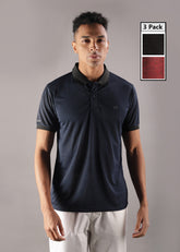 Anti Viral Anti Odour Cool Mens Pack of 3 Collared Polo Sports Solid T-Shirt