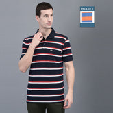 Force NXT Super Combed Cotton Mens Pack Of 2 Collared Polo Striped T-Shirt