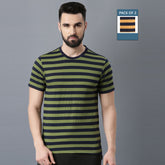 Force NXT Super Combed Cotton Mens Round Neck Pack Of 2 Striped T-shirt