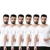 Super Combed Cotton Mens Pack Of 6 White Sleeved Vest