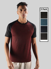 Anti Viral Anti Odour Cool Mens Round Neck Pack Of 5 Sports Printed T-Shirt