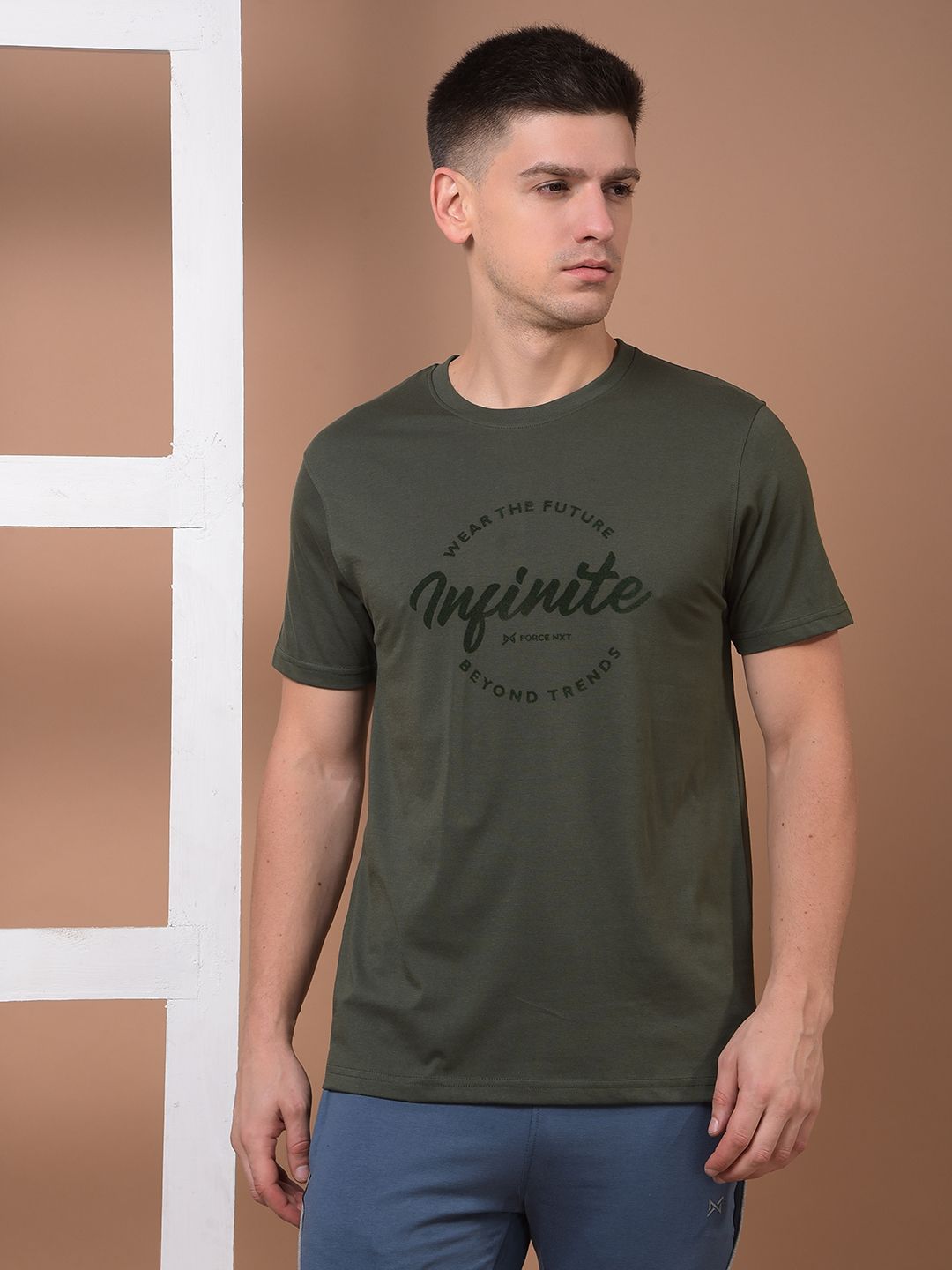 Force NXT Men's Super Combed Cotton Rich Fabric Half-Sleeves Chest Printed T-Shirt
