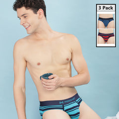 Super Combed Cotton Four Way Stretch Mens Pack of 3 Striped Brief