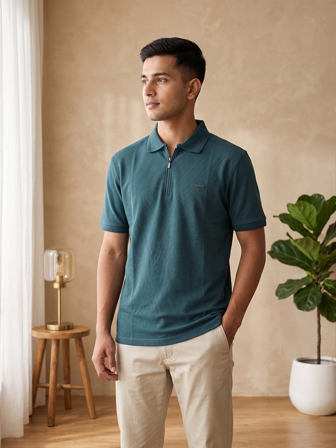 Force NXT Men's Super Combed Cotton Rich Jacquard Fabric Solid Polo T-Shirt