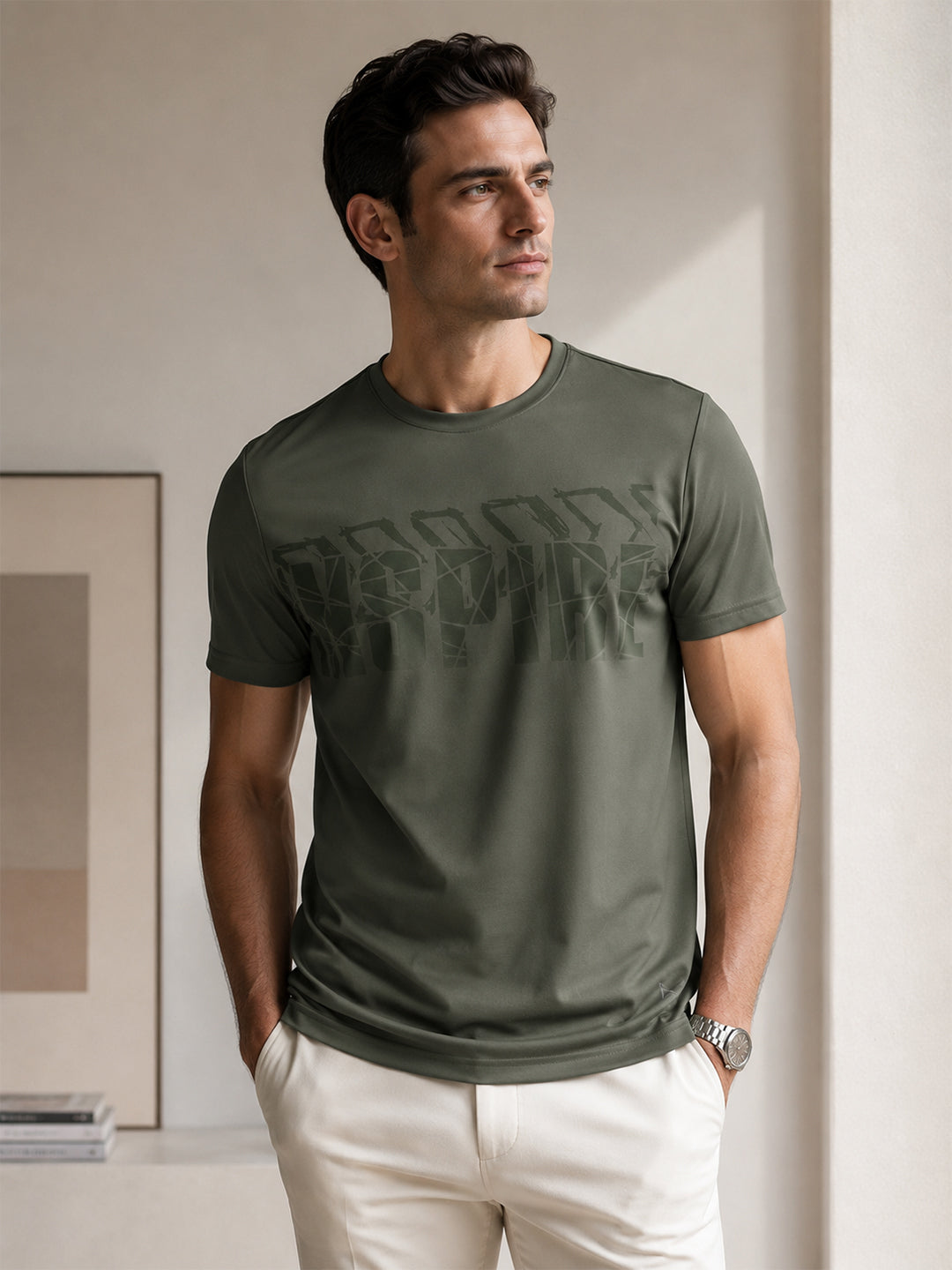 Force NXT Men's Premium Microfiber Fabric Half-Sleeves Chest Printed Round Neck T-Shirt