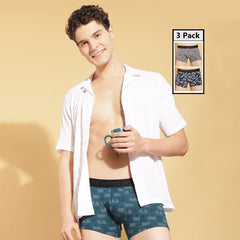 Ultrasoft Super Combed Cotton Elastane Stretch Mens Pack of 3 Printed Trunk