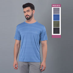 Anti Viral Anti Odour Cool Mens Round Neck Pack Of 5 Sports Printed T-Shirt