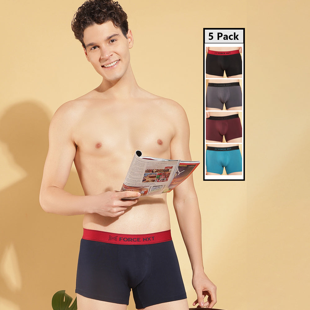 Super Combed Cotton Four Way Stretch Solid Mens Pack of 5 Trunk