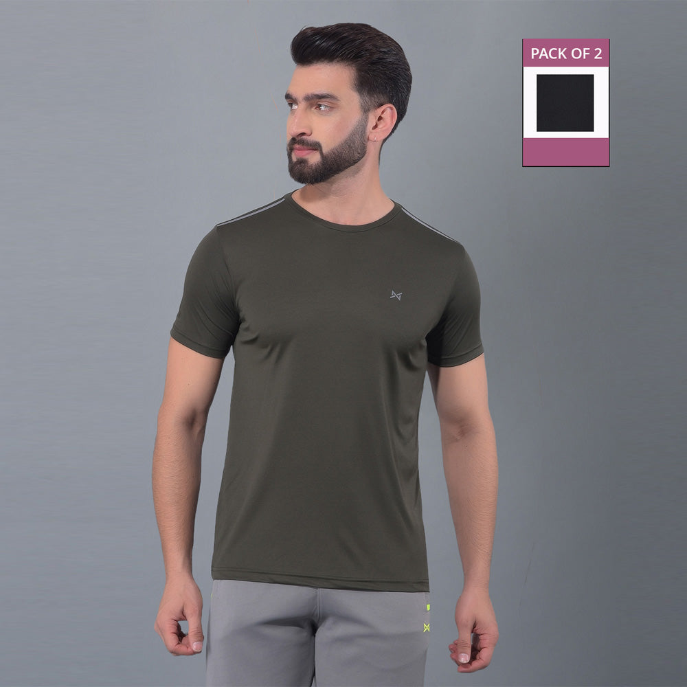 Anti Viral Anti Odour Cool Mens Round Neck Pack Of 2 Sports Printed T-Shirt