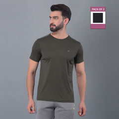 Anti Viral Anti Odour Cool Mens Round Neck Pack Of 2 Sports Printed T-Shirt