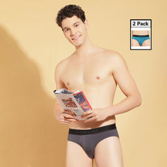 Super Combed Cotton Four Way Stretch Solid Mens Pack of 2 Brief