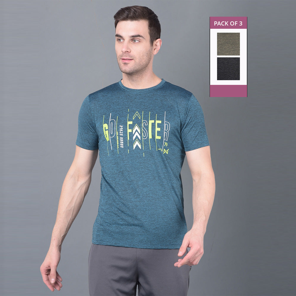 Anti Viral Anti Odour Cool Mens Round Neck Pack Of 3 Sports Printed T-Shirt