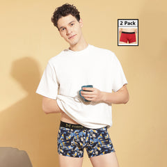 Ultrasoft Super Combed Cotton Elastane Stretch Mens Pack of 2 Printed Trunk