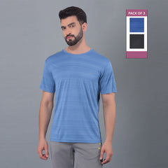 Anti Viral Anti Odour Cool Mens Round Neck Pack Of 3 Sports Printed T-Shirt