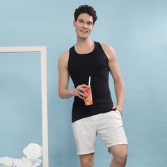 Super Combed Egyptian Cotton Mens Black Vest