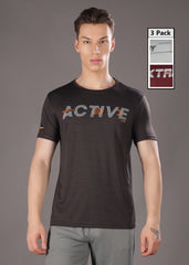 Anti Viral Anti Odour Cool Mens Round Neck Pack Of 3 Sports Printed T-Shirt