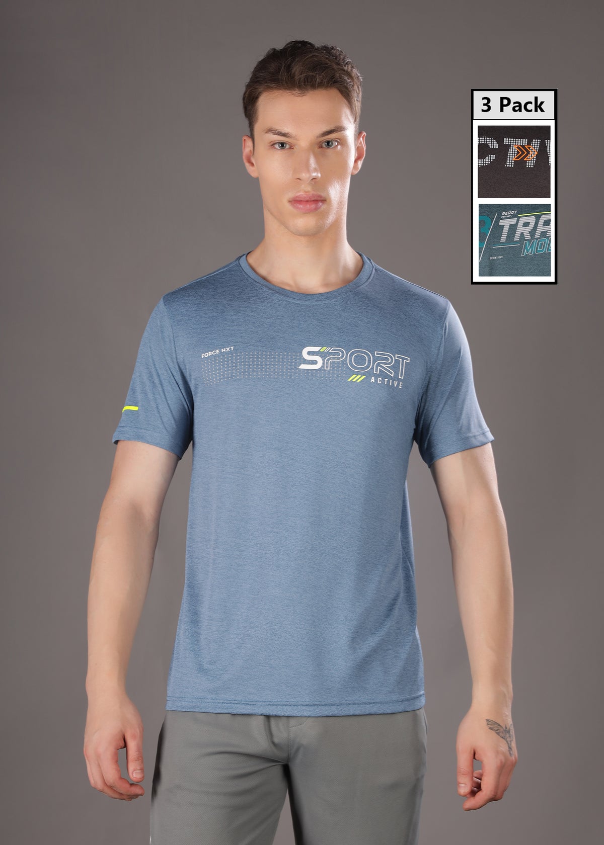 Anti Viral Anti Odour Cool Mens Round Neck Pack Of 3 Sports Printed T-Shirt