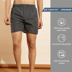 Force NXT Super Combed Cotton Mens Checks Boxer Shorts