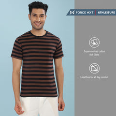 Force NXT Super Combed Cotton Mens Round Neck Striped T-Shirt