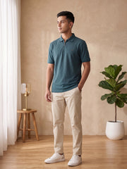 Force NXT Men's Super Combed Cotton Rich Jacquard Fabric Solid Polo T-Shirt
