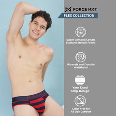 Super Combed Cotton Four Way Stretch Mens Pack of 3 Striped Brief
