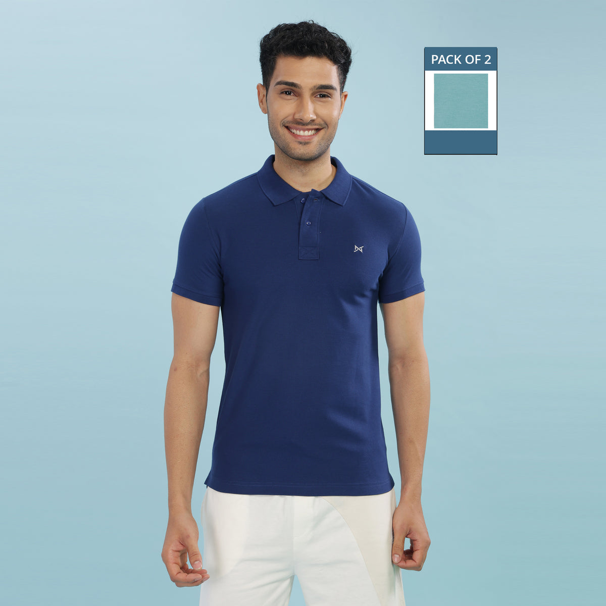Force NXT Super Combed Cotton Mens Pack Of 2 Collared Polo Solid T-Shirt