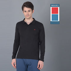 Force NXT Super Combed Cotton Mens Pack of 3 Collared Long sleeve Polo T-Shirt