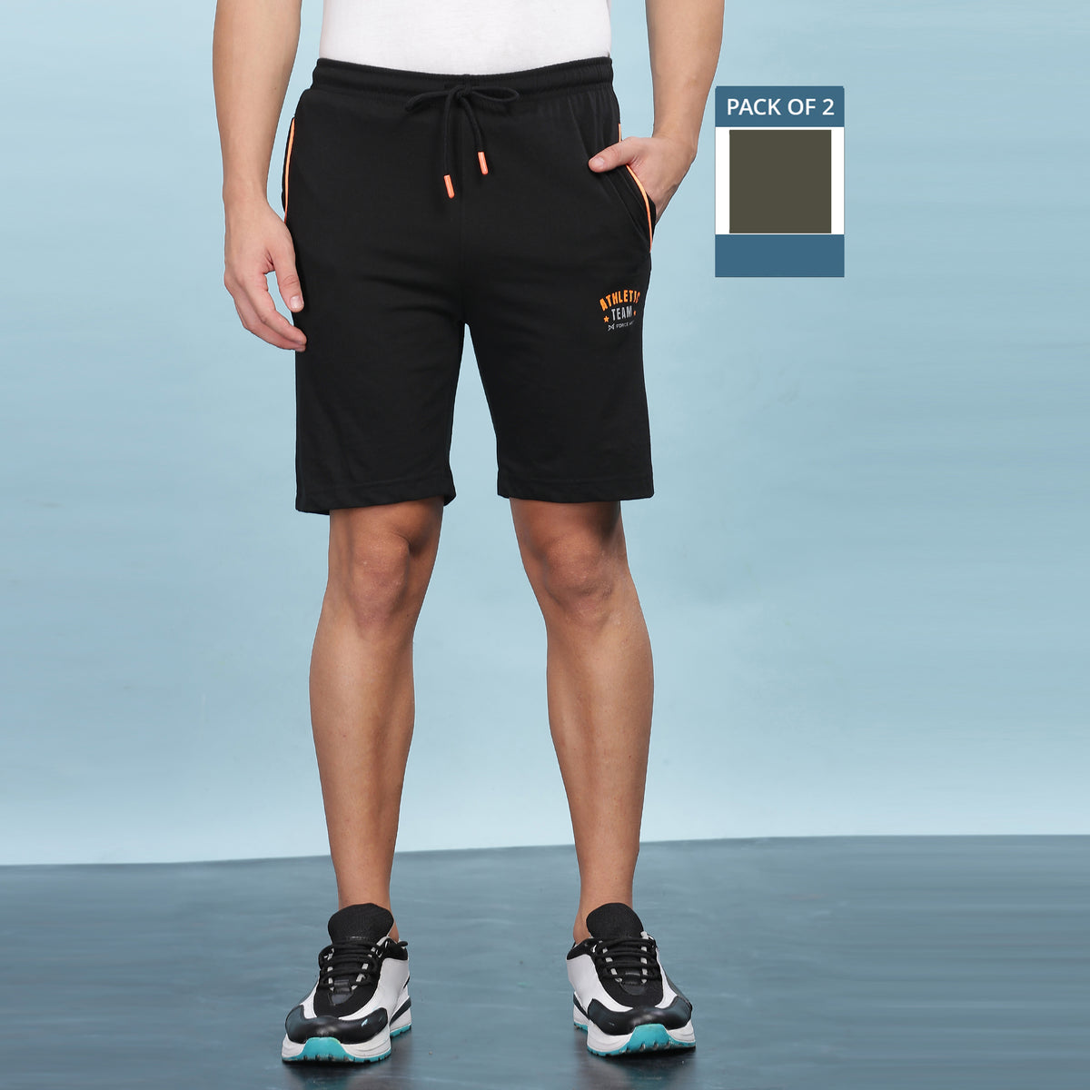 Force NXT Super Combed Cotton Mens Pack of 2 Solid Shorts