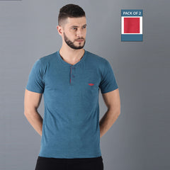 Force NXT Super Combed Cotton Mens Pack of 2 Henley Solid T-Shirt