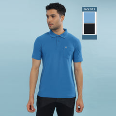 Force NXT Super Combed Cotton Mens Pack Of 3 Collared Polo Solid T-Shirt