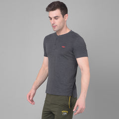 Force NXT Super Combed Cotton Mens Henley Solid T-Shirt