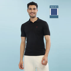 Force NXT Super Combed Cotton Mens Pack Of 2 Collared Polo Solid T-Shirt