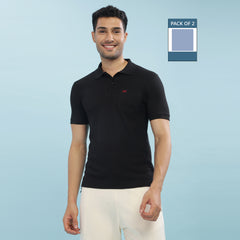 Force NXT Super Combed Cotton Mens Pack Of 2 Collared Polo Solid T-Shirt