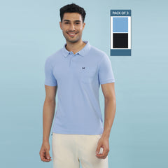 Force NXT Super Combed Cotton Mens Pack Of 3 Collared Polo Solid T-Shirt