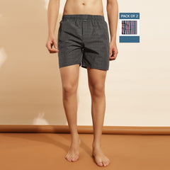 Force NXT Super Combed Cotton Mens Pack of 2 Checks Boxer Shorts
